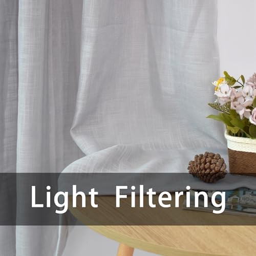 UPOPO Grey Sheer Curtains 63 inches Linen Texured Farmhouse Living