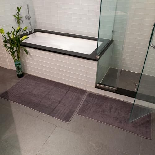 Mosobam 2 Piece Bath Mat Set, 20 x 34 and 28 x 44 in, Charcoal Gray