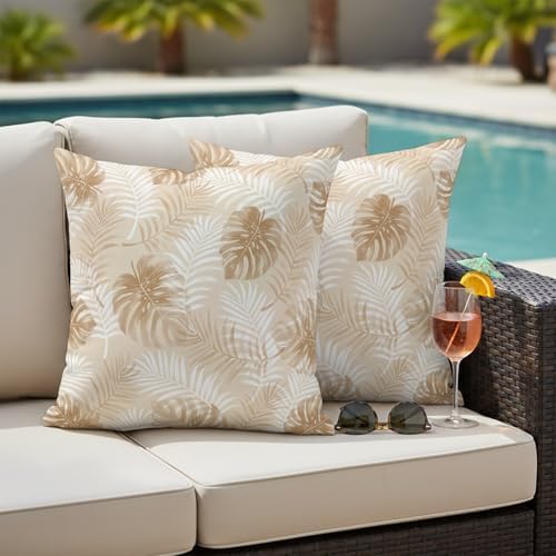 Beige Palm Trees Tropical Outdoor Pillow Covers 18x18 Set of
