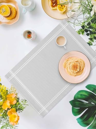 Placemats Set of 8 for Dining Table, Solid Color Light Gray Washable
