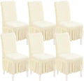 6 Pack Stretch Elastic Dining Chair Covers with Skirt, Washable, Ivory