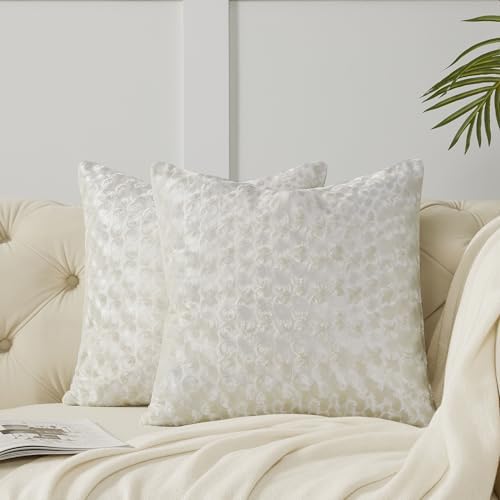 GIGIZAZA Ivory Cream 20x20 Pillow Covers Set of 2, Velvet Polka Dot