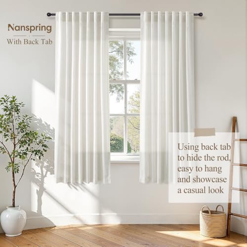 Nanspring Linen Curtains 72 Inch Long for Living Room Back Tab Beige