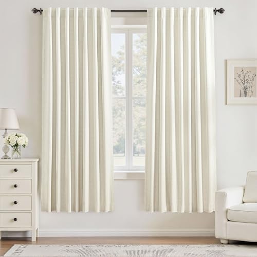UHITECH Linen Blackout Curtains 72 Inch Long 2 Panels Set Back Tab