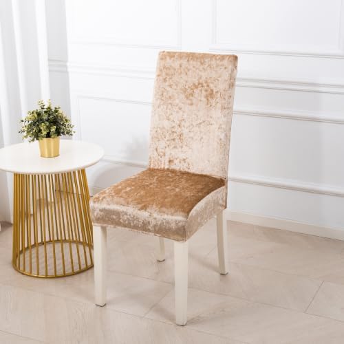 Stretch Dining Chair Covers Set of 4, Khaki Elastic Band Slipcovers