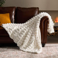 BEDELITE Faux Fur Cream Twin Blanket Soft Plush Striped for Couch