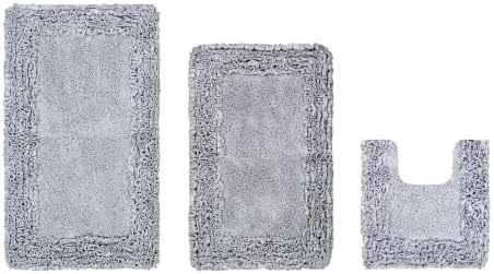 TRP Farmhouse Accent Cotton Bathroom Rugs Sets 3 Piece - Silver