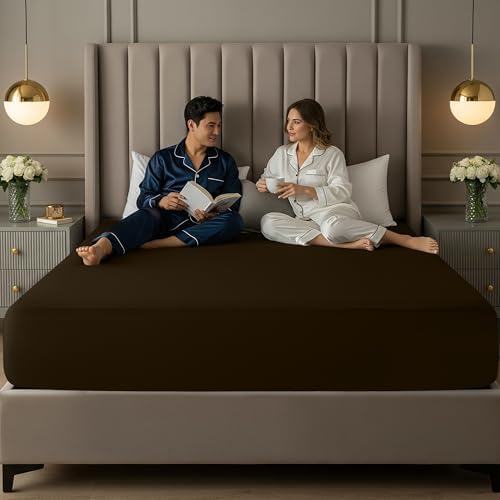 Extra Deep Pocket Queen Fitted Sheet, Fits 16-21 Inch Mattress, Brown