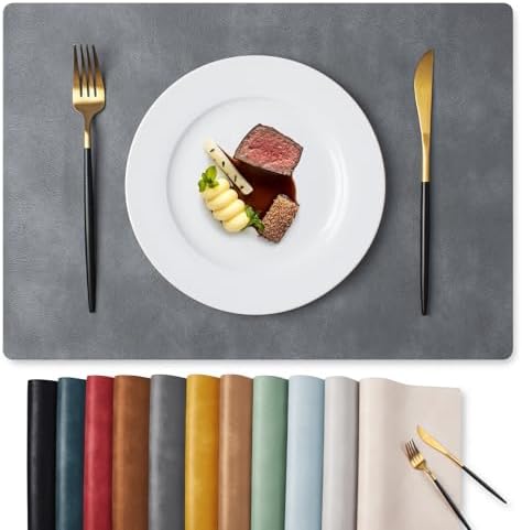 MOSAYT Vinyl Faux Leather Placemats, Set of 4, Grey