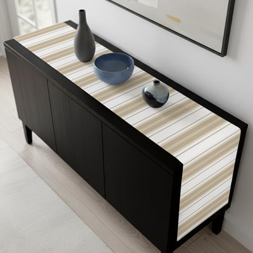 Beige Striped Table Runner 108 Inch Long Dresser Scarves Linen