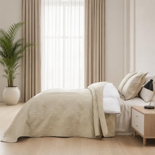 King Size Quilt Bedspread Beige 3-Piece Bedding Set for Bedroom Guest