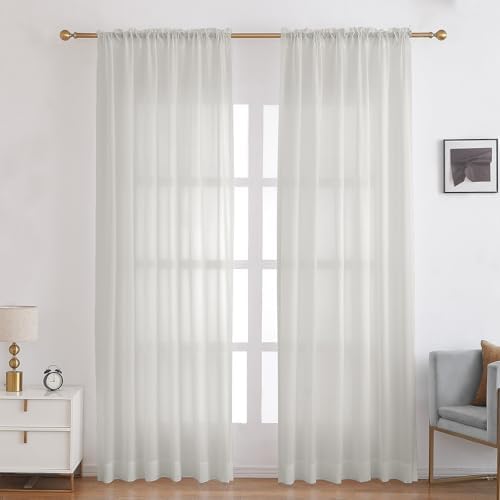 108 Inches Long Semi Sheer Curtains, 2 Panels for Living Room
