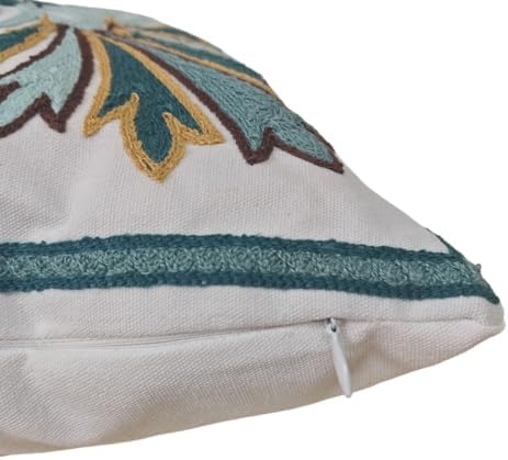 Set of 2 Embroidered Throw Pillow Covers 18x18 Inch, Boho Turquoise