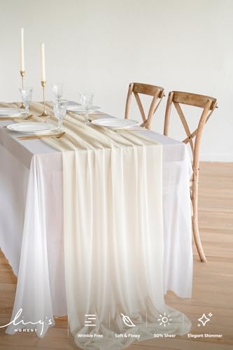 Ling's Moment 14Ft Ivory Table Runner, Wedding Sheer Chiffon Table