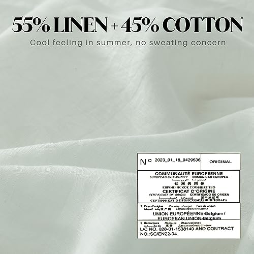 CozyDH 100% Linen Duvet Cover Set Queen Size, White, 3 Pieces