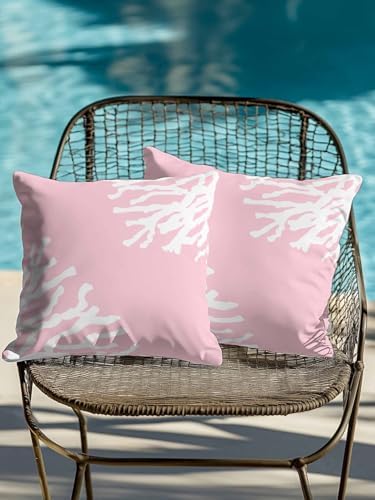 Outdoor Pillows Waterproof Set of 2, Coral Pink Patio Throw Pillows