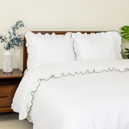 Dreamology Ruffle Duvet Cover King Size, 3Pcs, 100% Cotton Duvet Cover
