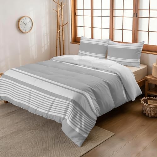 3 Pieces Bedding Set King Size, Farmhouse Grey Soft Duvet Covers Set