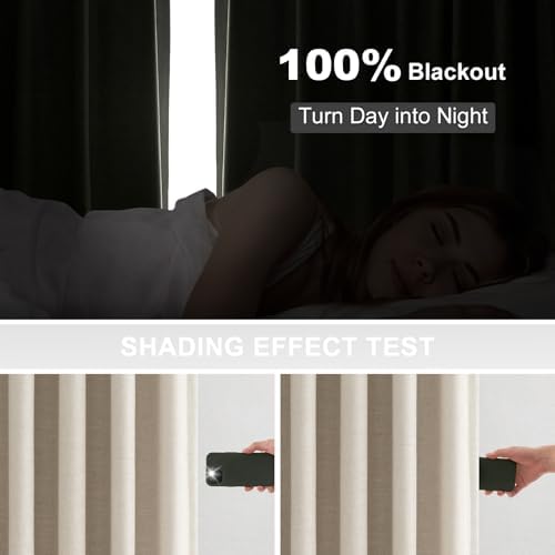 Extra Long 100% Blackout Pinch Pleated Beige Curtains 120 Inches 2