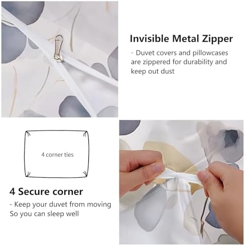 Duvet Cover King Size, Cream Gray Reversible 3 Pieces Duvet Cover Set