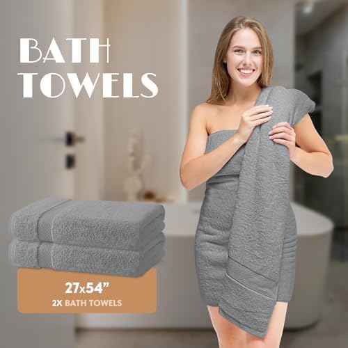 Wealuxe Light Gray Bath Towel Set of 6 - Extra Absorbent 100% Cotton