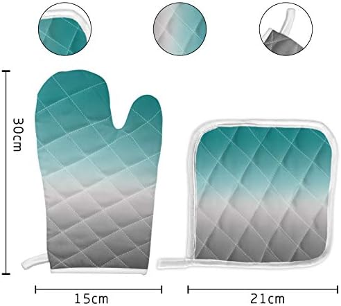 Quilted Cotton Terry Cloth Oven Mitt, Pot Holder Ombre Turquoise Grey