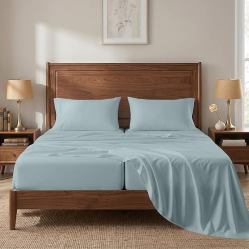450TC 100% Cotton Split King Bed Sheets - Soft Sateen Weave, French