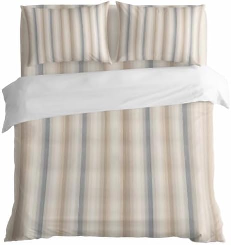 Brown Gray Striped Duvet Cover Queen Size Bedding Set 4 Pieces, 1