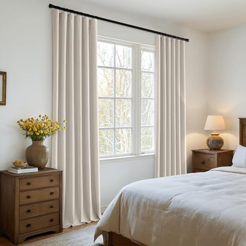 MIULEE 100% Blackout Back Tab Pleat Linen Curtains 50" Wx84 L,Beige