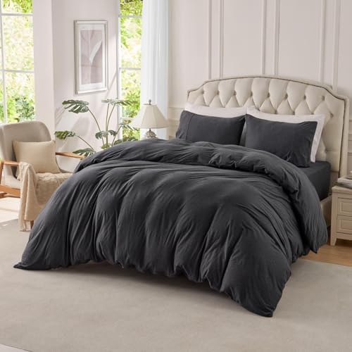 PURE ERA Jersey Knit Duvet Cover Set Heather Charcoal Grey Oversized