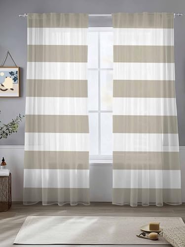 Beige and Sheer Curtains for Living Room 108 inch Length 2 Panels Set