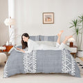 3 Pieces Grey Duvet Cover Queen,Bohemian Triangle Bedding Set