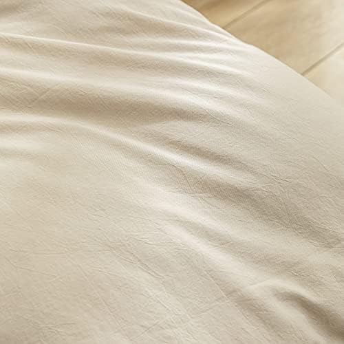 BESTOUCH Cotton Solid Duvet Cover Set Linen Feel Almond Milk Grey Twin