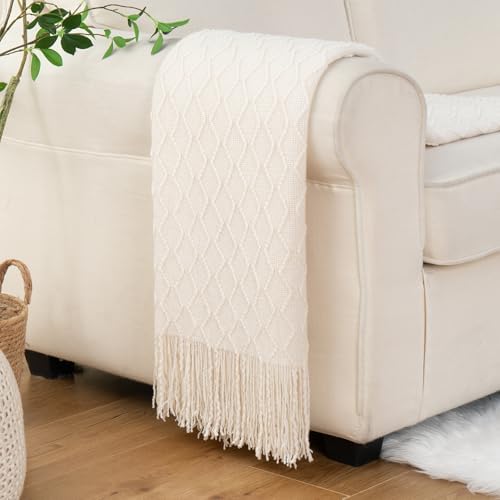 BATTILO HOME White Throw Blankets for Couch, Soft Ivory Blanket