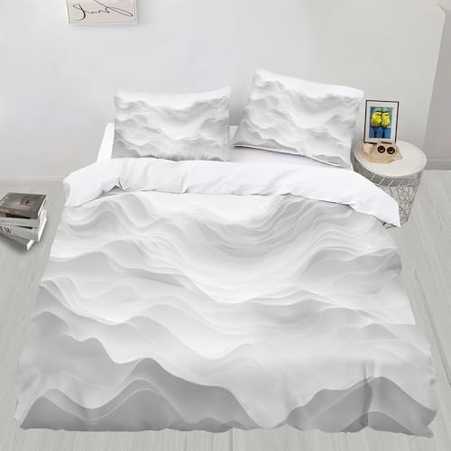 Stereo Lines 3D Bedding Set King Size, Relief Gray Gradient