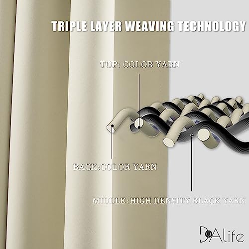 DUALIFE Cream Beige Curtains 72 Inch Length Blackout Window Curtain