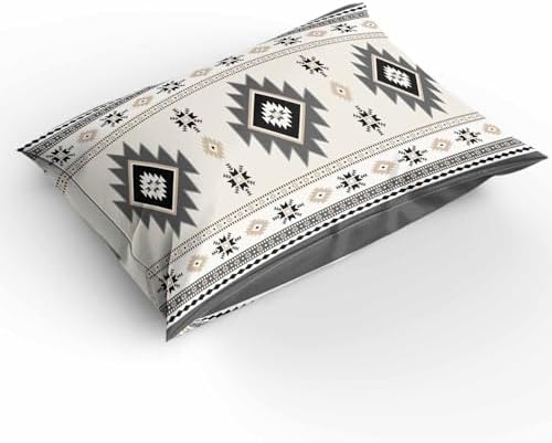 Duvet Cover Set Full, Ethnic Gray Aztec Geometric 3 Piece Bedding Set