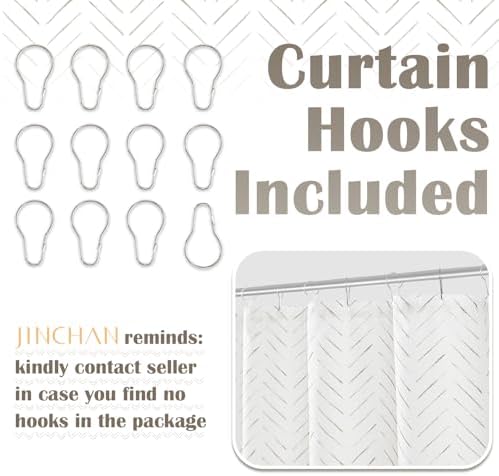 jinchan Taupe Grey and White Shower Curtain Inky Herringbone Chevron