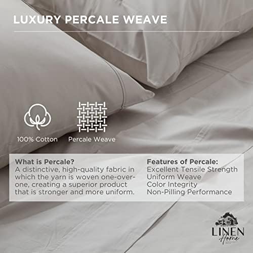 Linen Home 100% Cotton Percale Pillowcases Queen Size, Silver