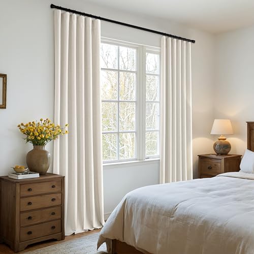 MIULEE 100% Blackout Back Tab Pleat Linen Curtains 50" Wx120 L,Birch