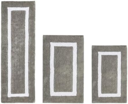 TRP Cotton Tufted Gray White Bathroom Rugs Sets 3 Piece