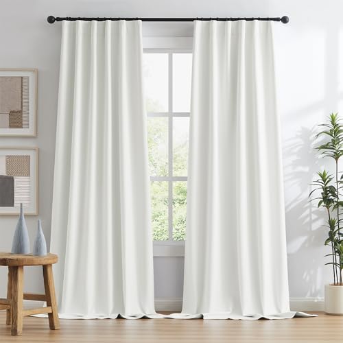 KEQIAOSUOCAI Ivory Ecru Blackout Linen Curtains Energy Smart Light