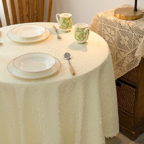 GLORY SEASON Textured Tablecloth Waterproof Spillproof Lace Trim Round