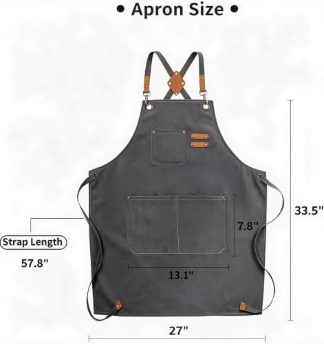 Chef Aprons for Men Women, 16oz Cotton Canvas Cross Back, 3 Pockets