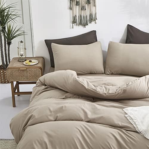 Luxlovery Khaki Comforter Set King Cream Coffee Bedding Comforter Dark