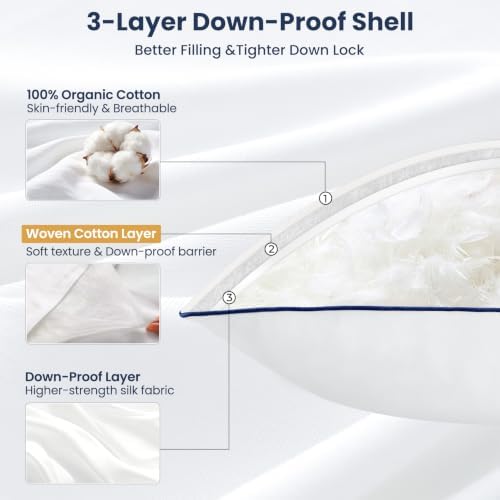 Down Pillow Inserts 20x20, Set of 2, 100% Goose Down Feather Throw