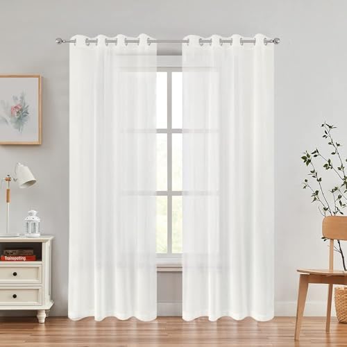 Sheer Curtains Faux Linen Semi Voile Light Filtering Drapes Pair for