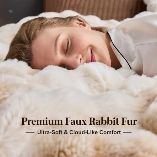 Wonderful - 3 Pieces Faux Rabbit Fur Comforter Set King Size, Beige