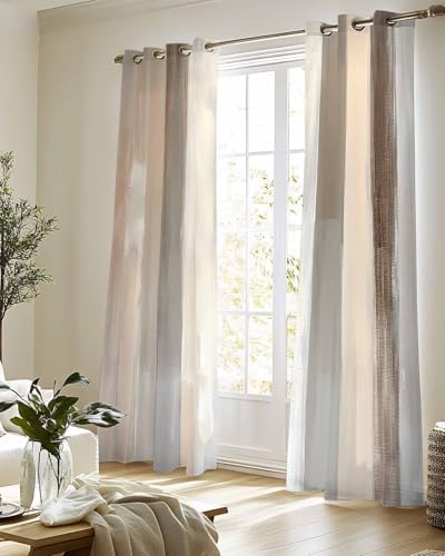 Brown Grey Sheer Curtains 63 Inch Length Grommet Semi Sheer Drapes for