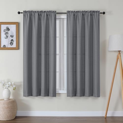 Lecloud Bessie Dark Grey Curtains 63 Inch Length 2 Panels, Light